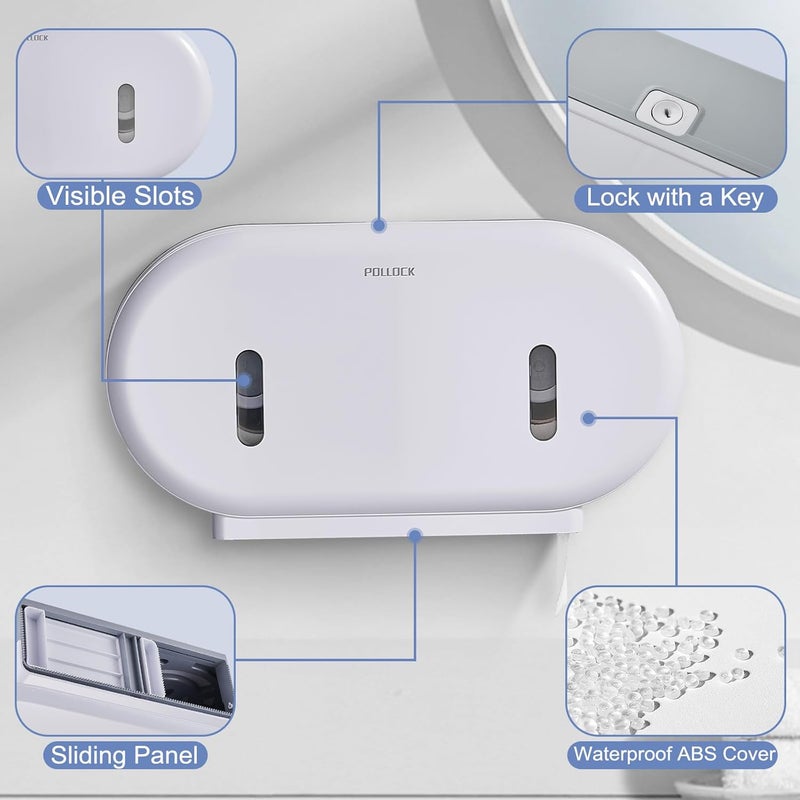 pollock Commercial Twin Jumbo Toilet Tissue Dispenser, 9” Double Toilet Paper Roll Holder Wall Mount, Industrial Tissue Dispenser with Key Lock,Tissue Holder with Dual Dispenser for Bathroom,Office,Schools - Image 3